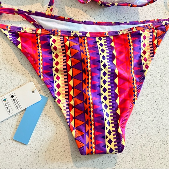 NEW Cupshe Bikini Set Large Aztec Tribal Boho Purple Pink Adjust Swim Top Bottom - Picture 6 of 10